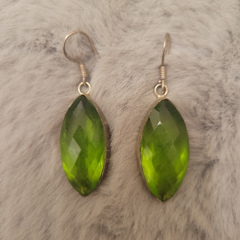 Large Marquise Light Green Gemstone Earrings - Picture 2 of 6